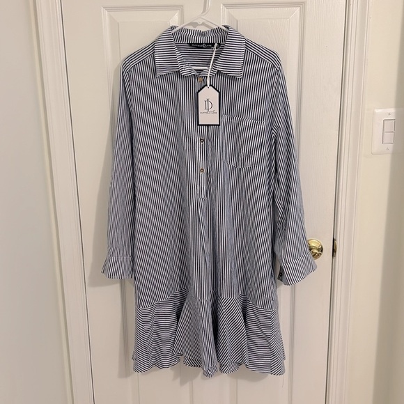 Duffield Lane Iris Dress In Navy and White Classic Stripe NWT Size XL - Picture 2 of 9